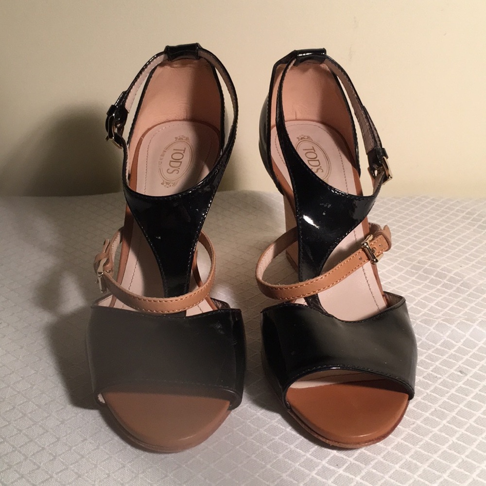 Tods Black and Tan Shoes with adjustable straps